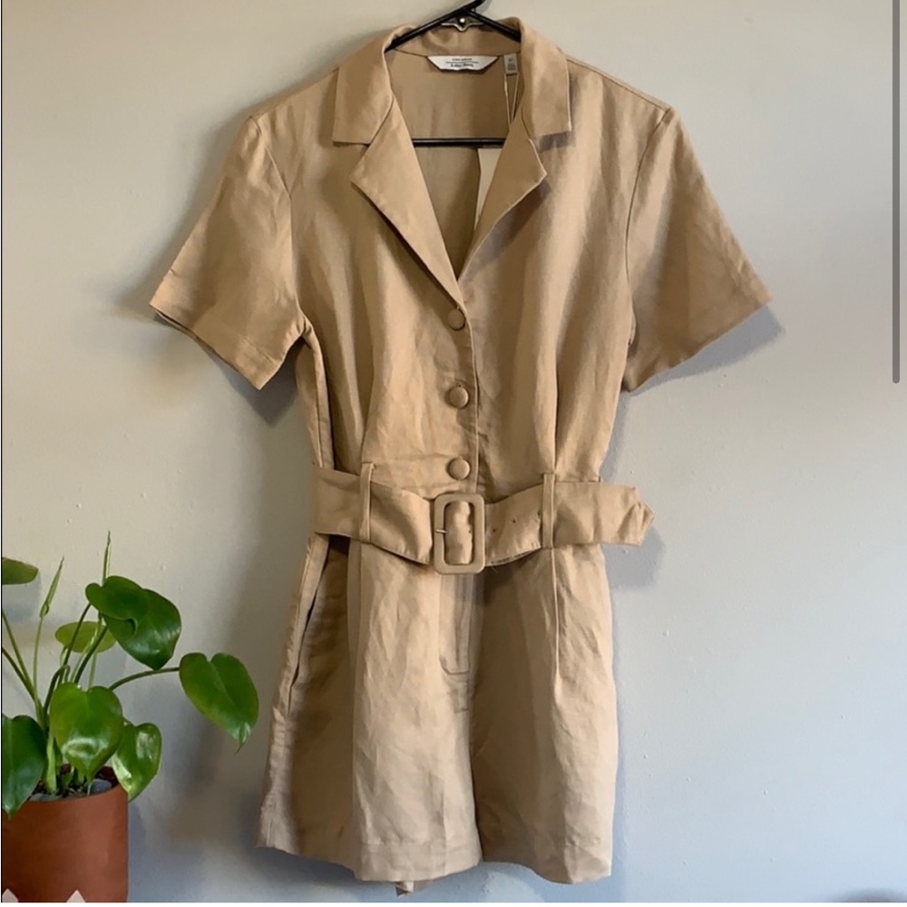 & Other Stories Beige Short-Sleeve Belted Romper